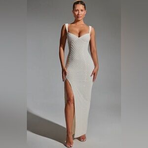 Embellished Open-Back Maxi Dress in White